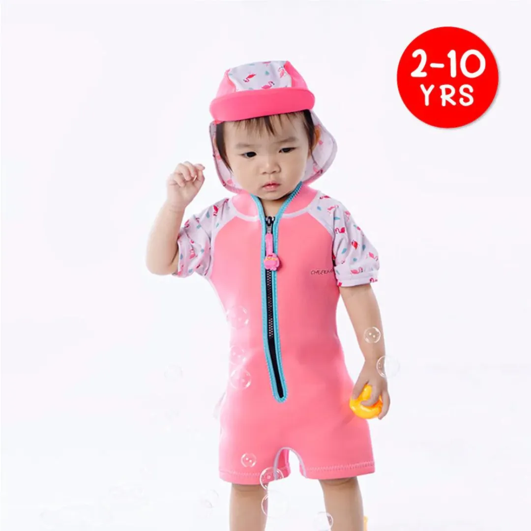 Cheekaaboo Wobbie Toddler Thermal Swimsuit UPF50  Pink Flamingo