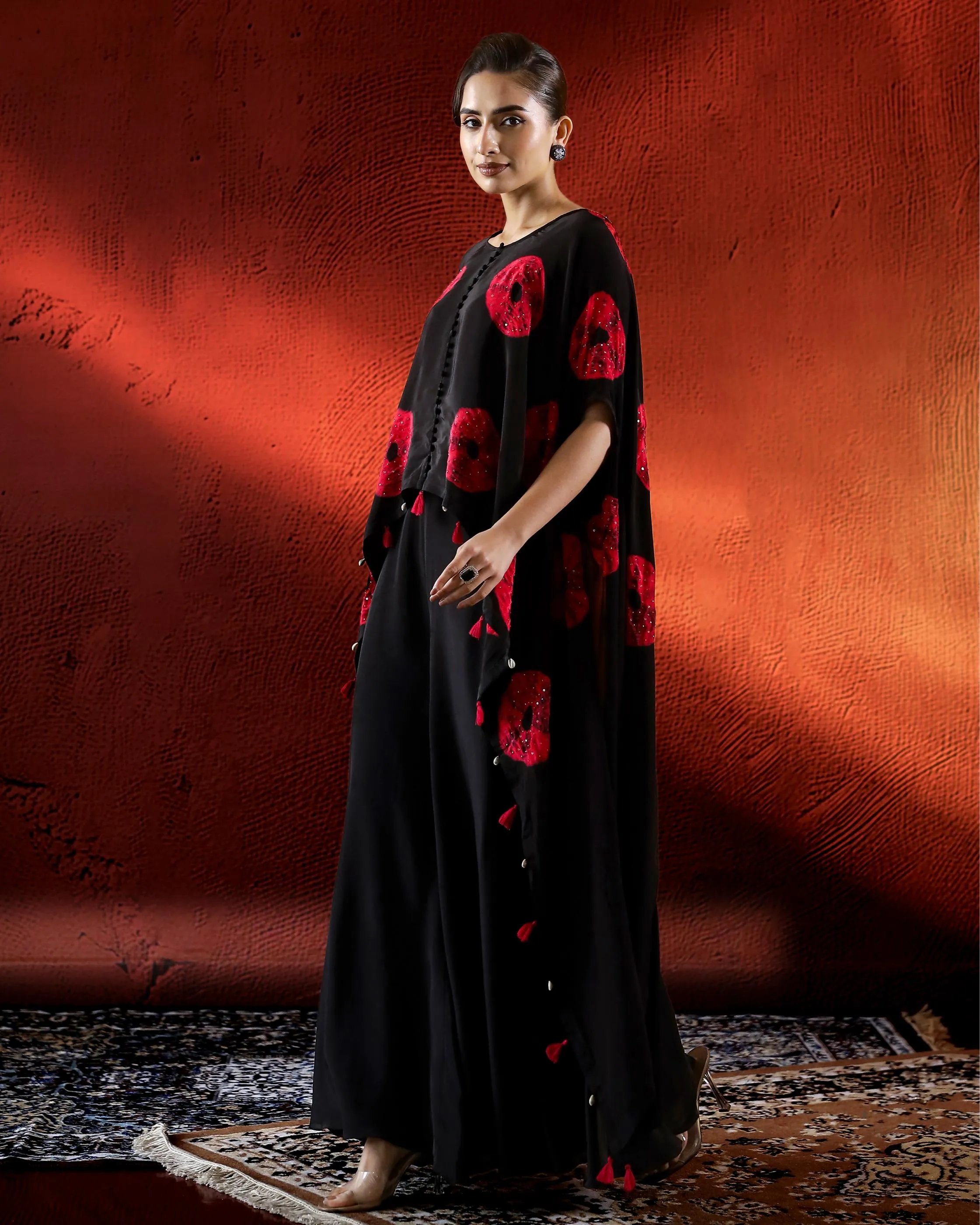 Classic Black Habutai Silk Kaftan Set