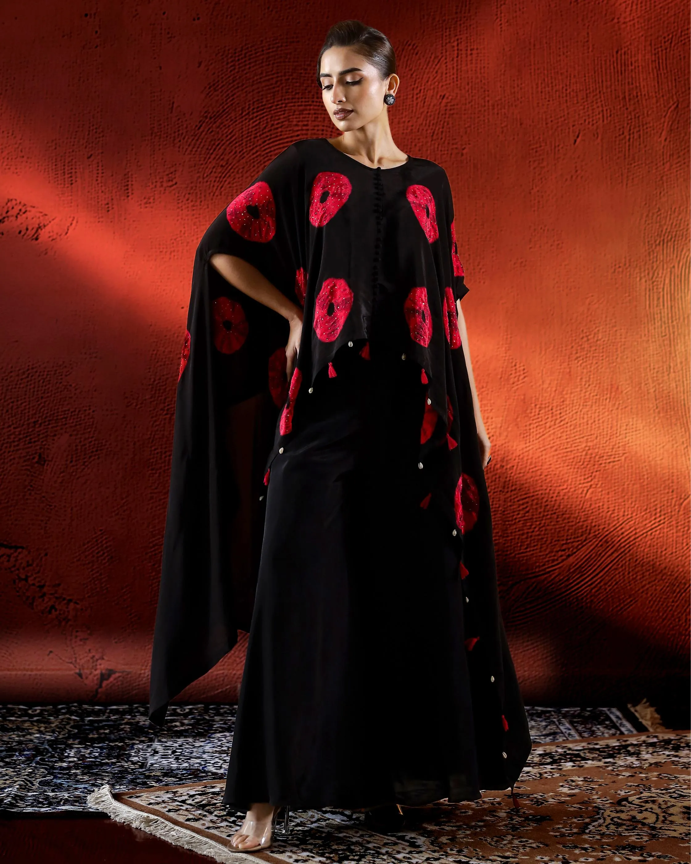 Classic Black Habutai Silk Kaftan Set