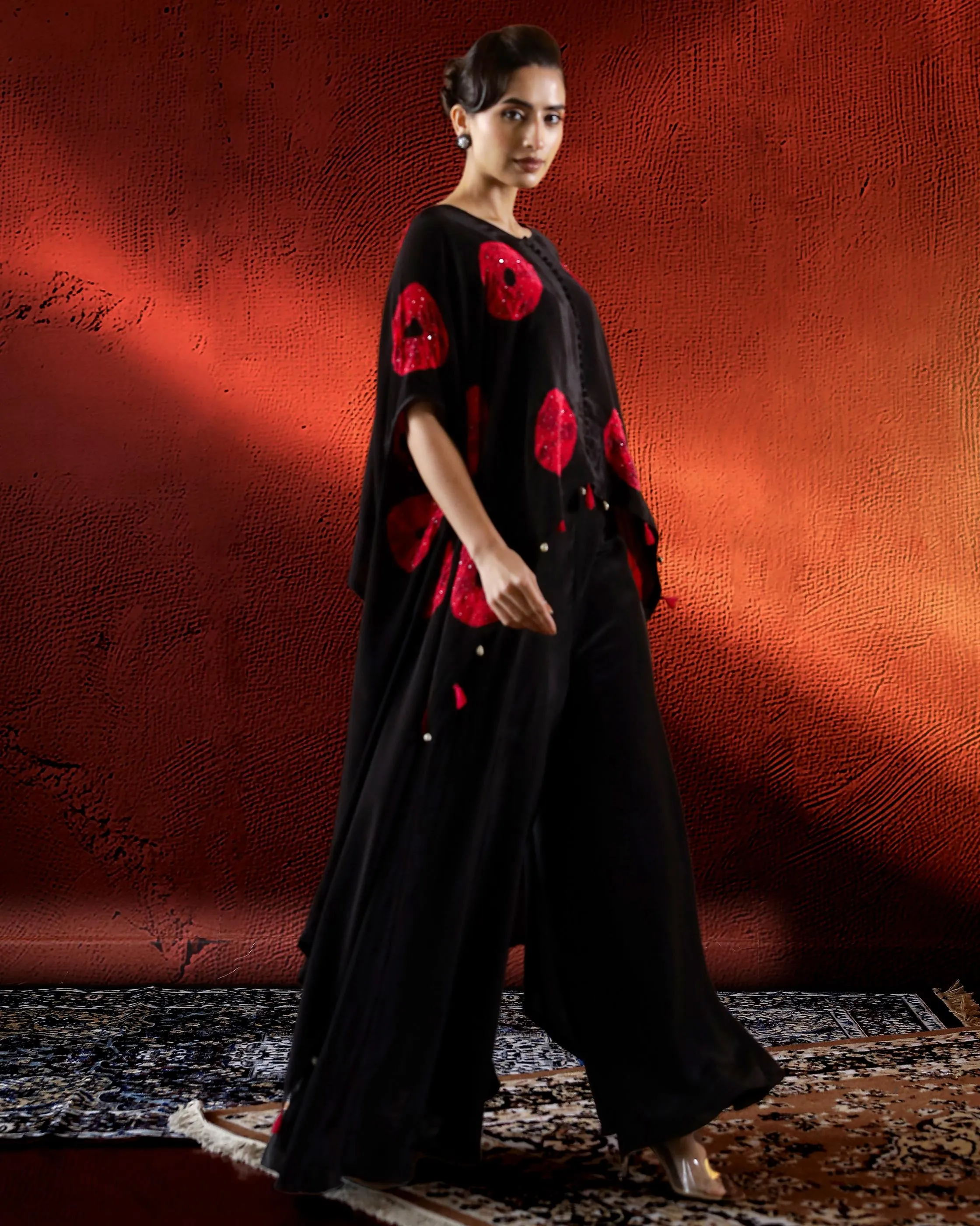 Classic Black Habutai Silk Kaftan Set