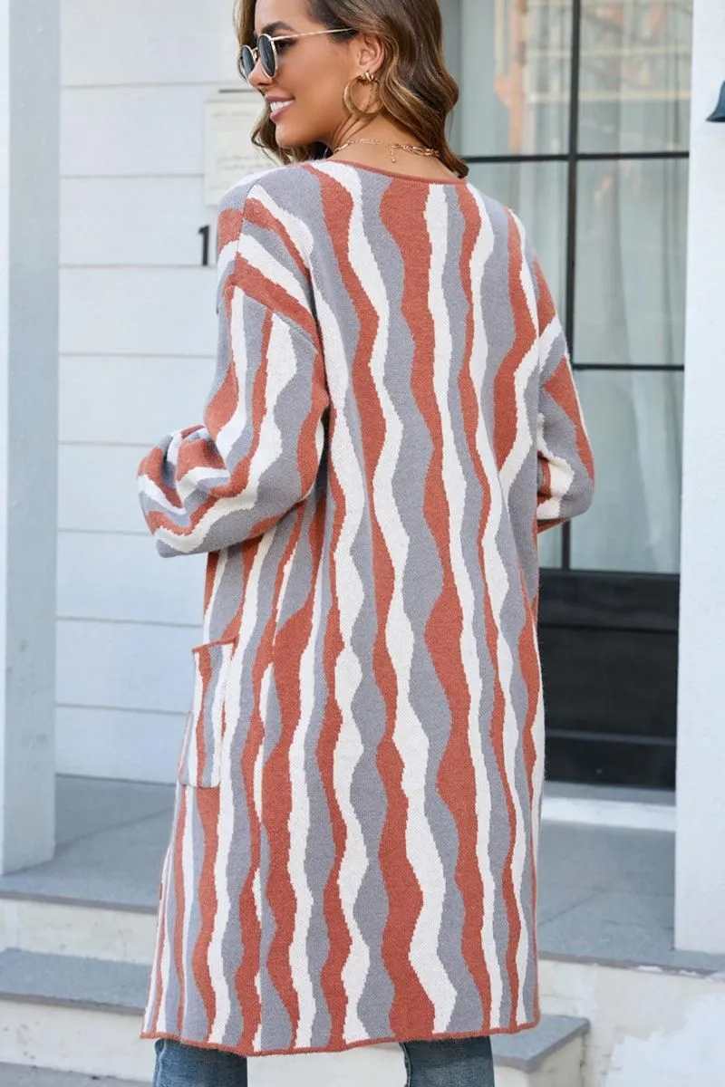 COLOR PATTERNED OVERSIZED CARDIGAN WITH POCKETS