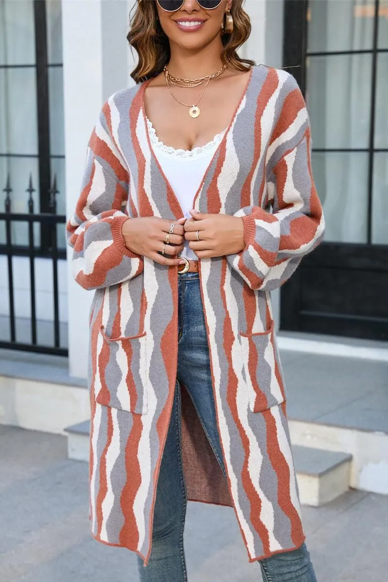 COLOR PATTERNED OVERSIZED CARDIGAN WITH POCKETS