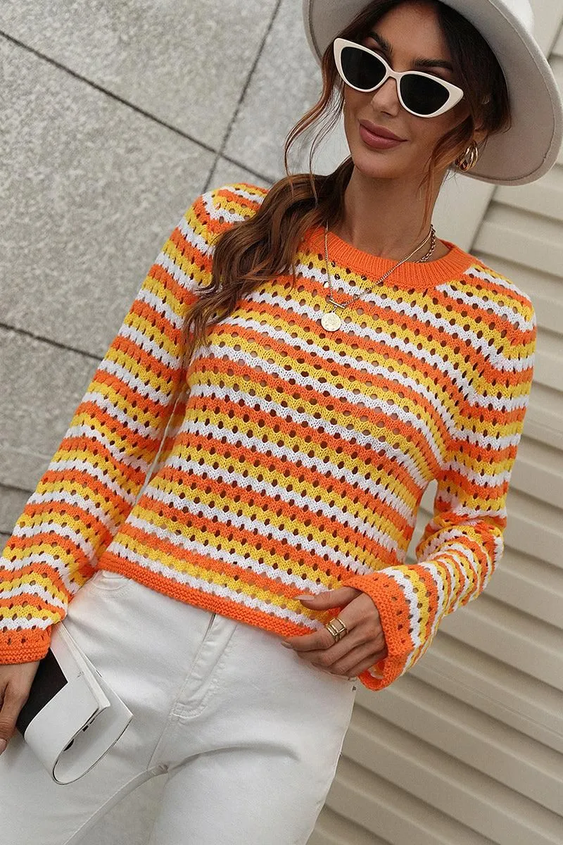 COLORED STRIPE KNIT SWEATER TOP