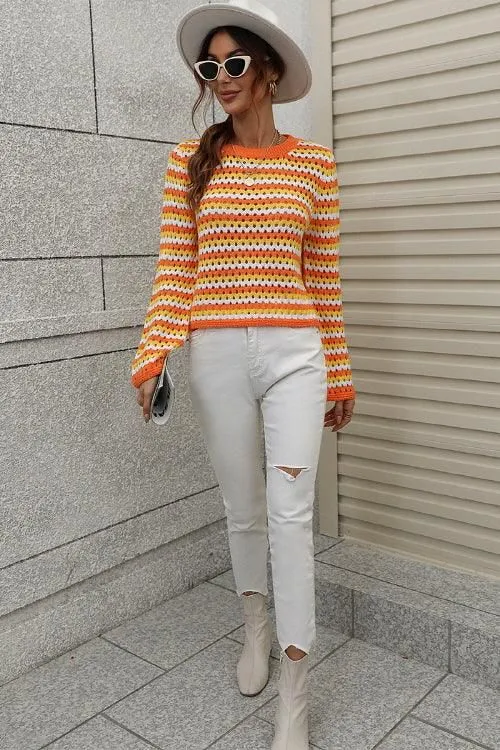 COLORED STRIPE KNIT SWEATER TOP