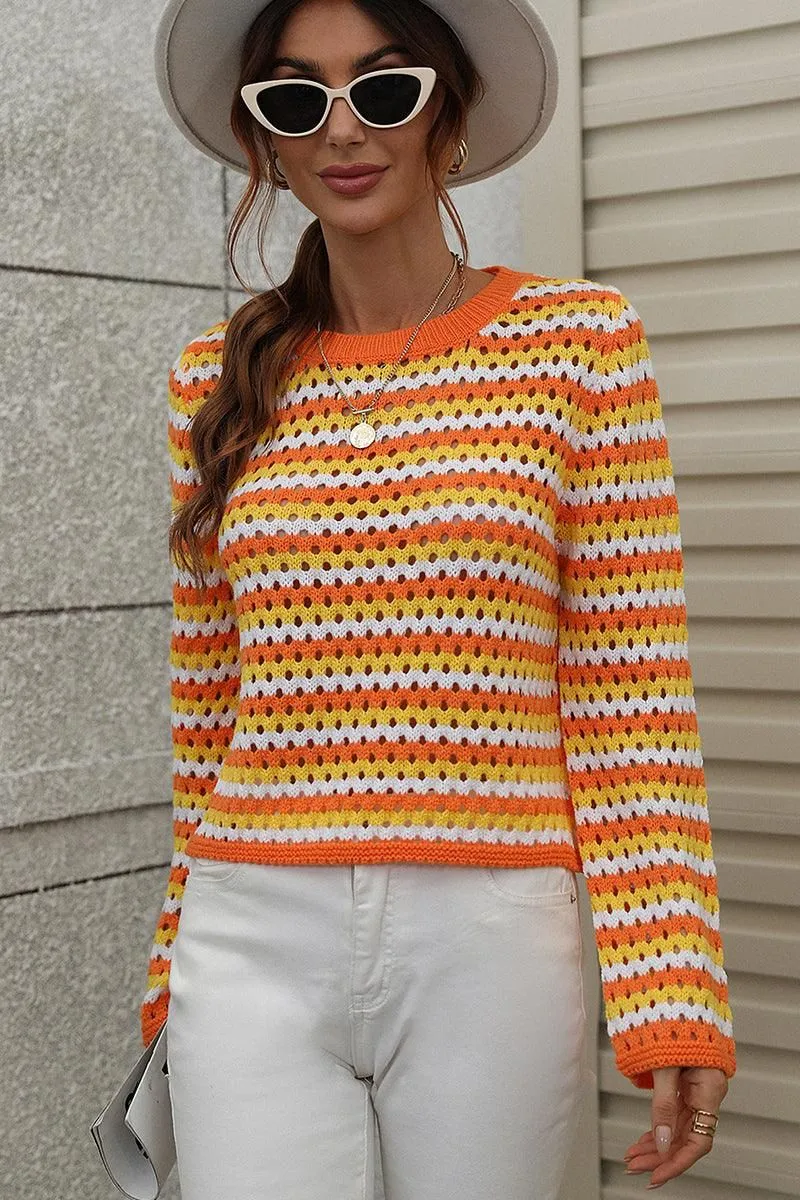 COLORED STRIPE KNIT SWEATER TOP