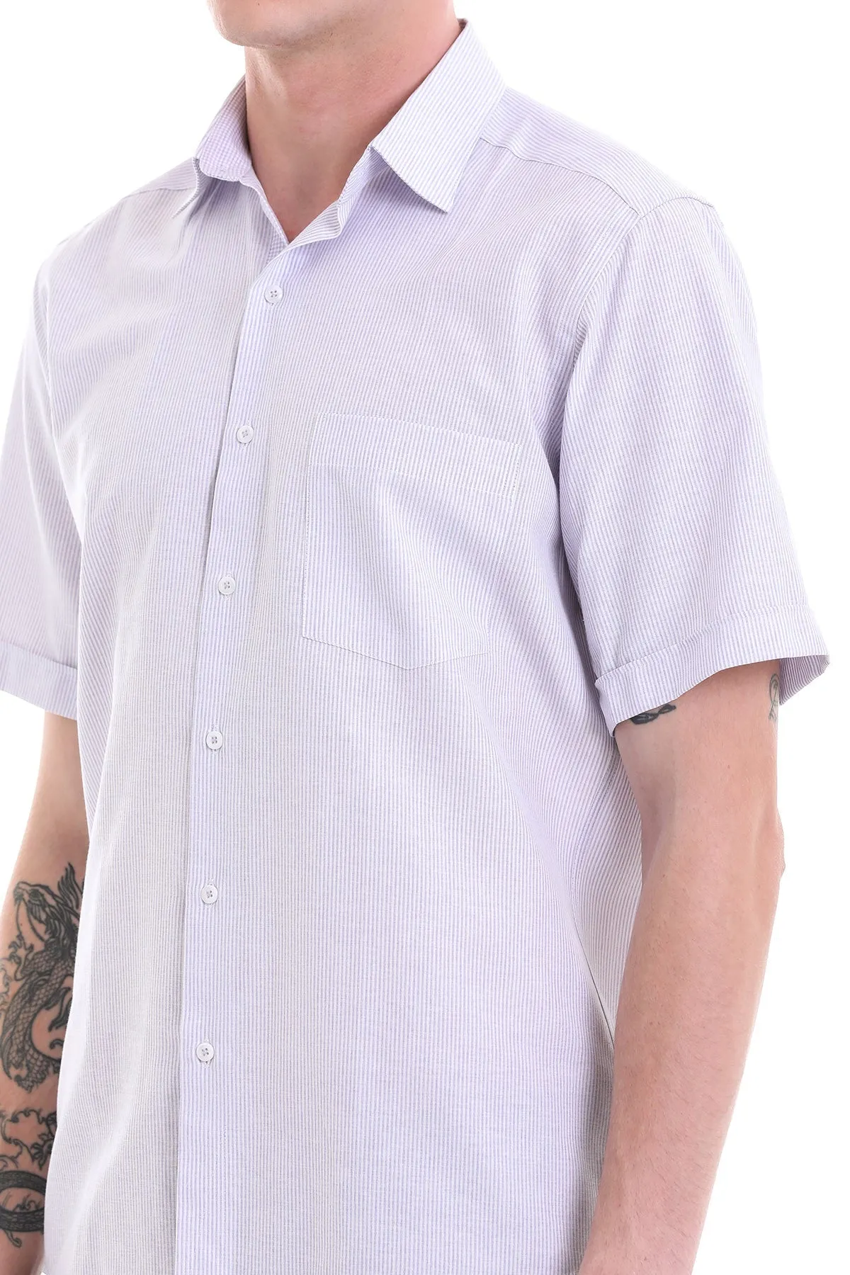 Comfort Fit Striped Cotton Blend Lilac Dress Shirt