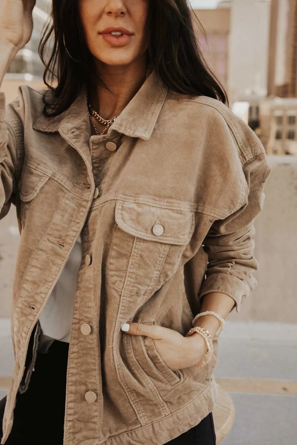 Corduroy Boyfriend Jacket in Tan