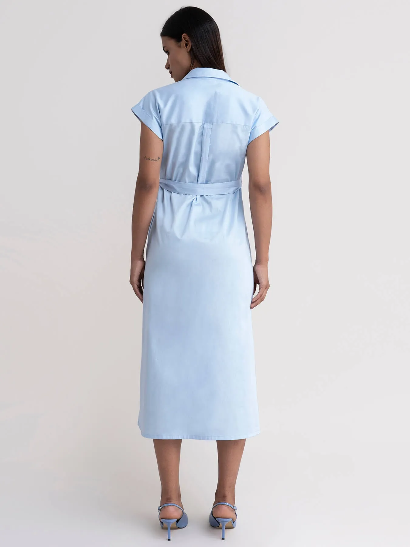 Cotton Shirt Dress - Light Blue