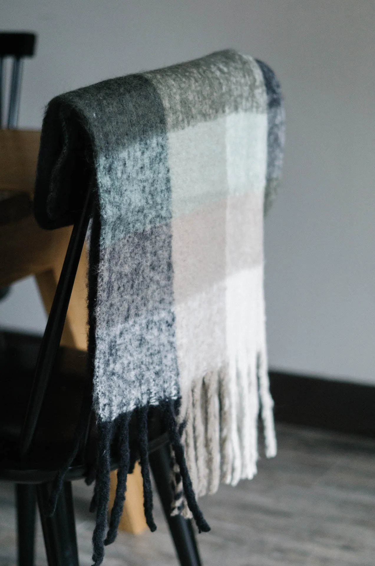 Cozy Feels Multicolor Fringe Scarf - Grey/Teal