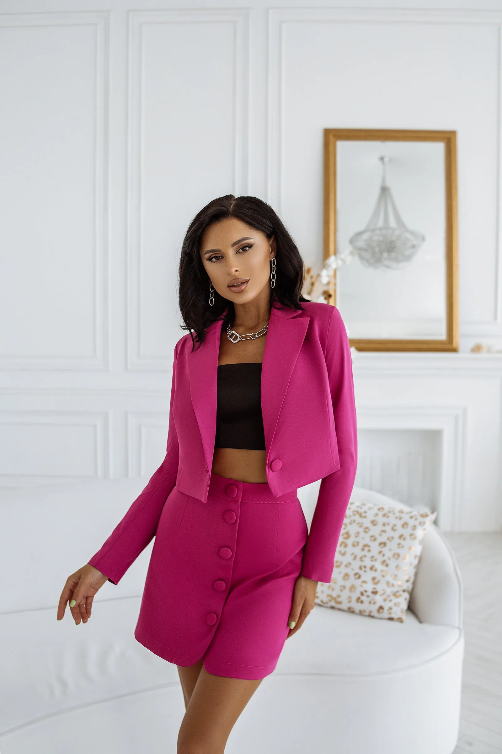 Crimson Crop Jacket Skirt Suit 2-Piece