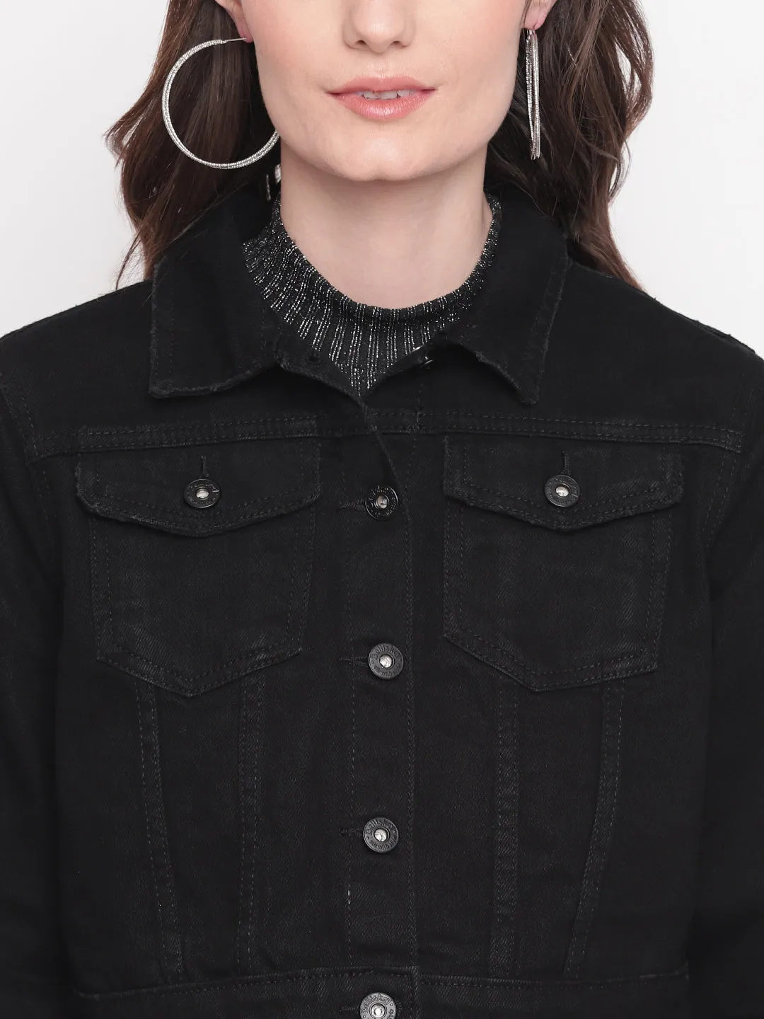 Cropped Black Denim Jacket