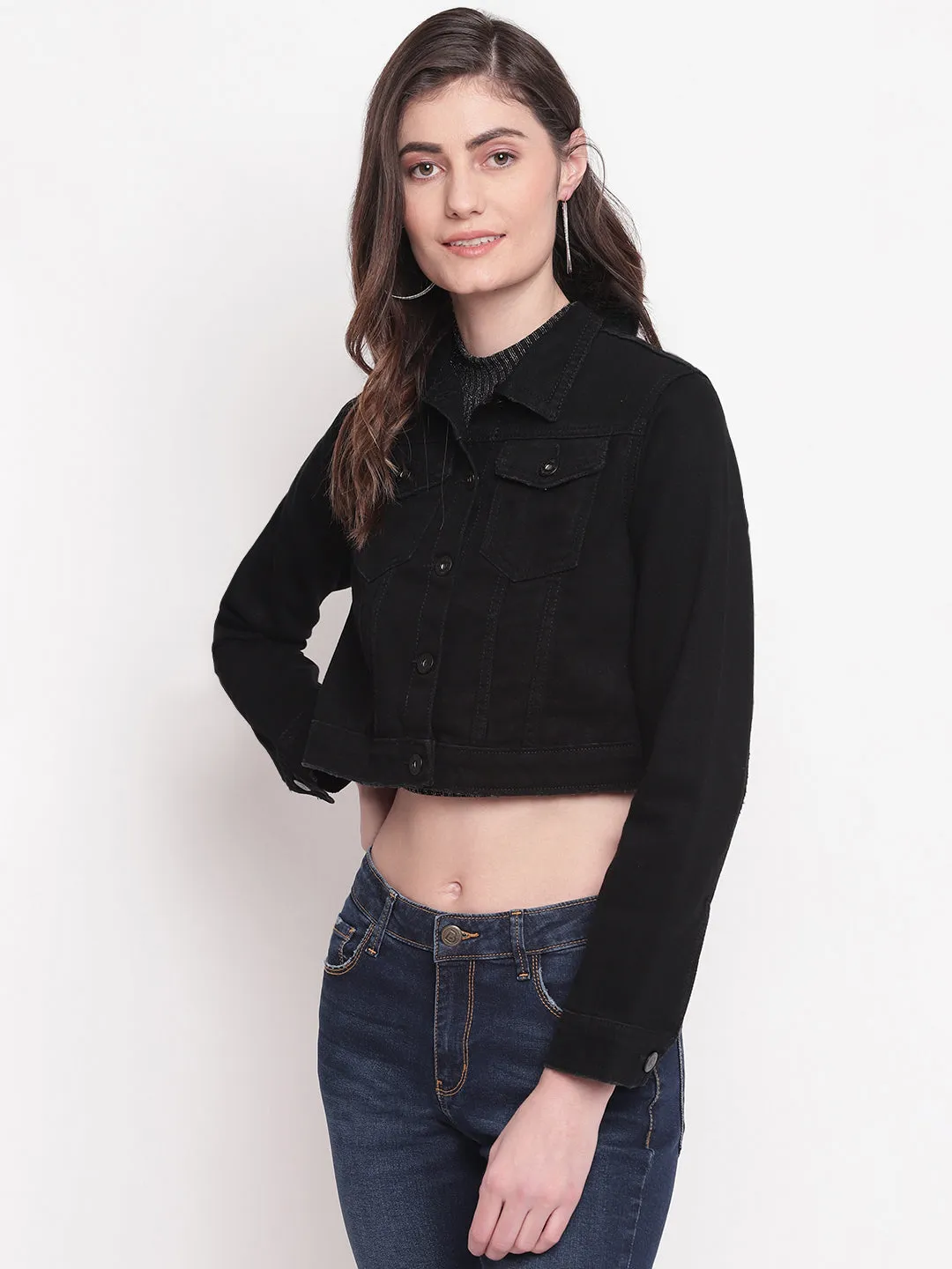 Cropped Black Denim Jacket