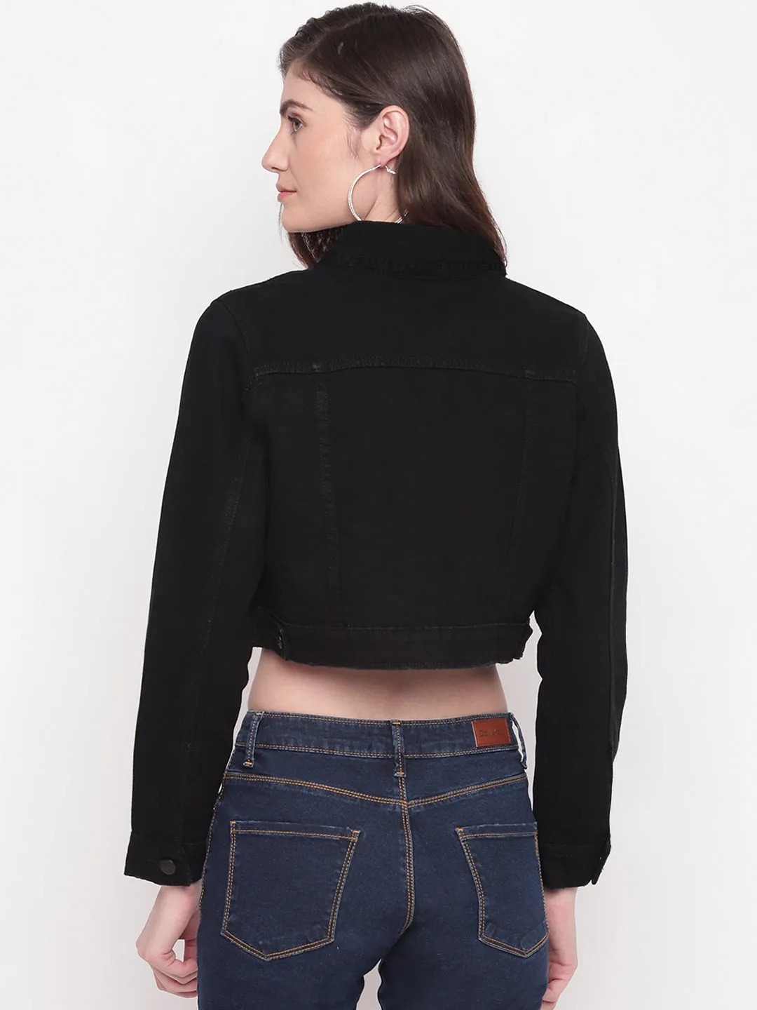 Cropped Black Denim Jacket