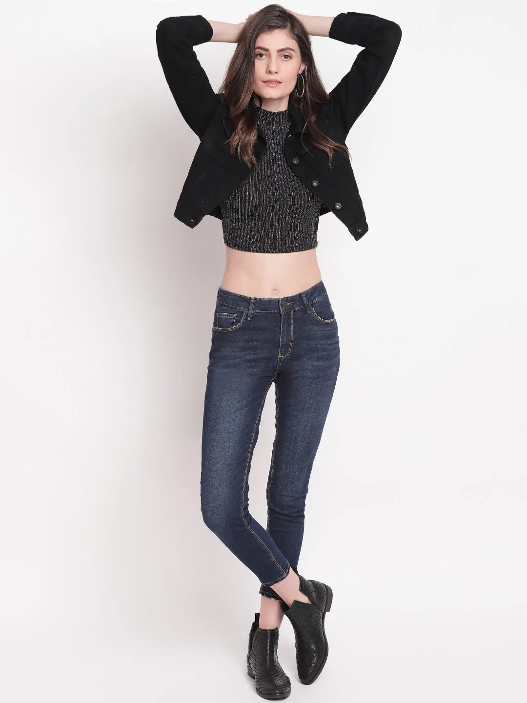 Cropped Black Denim Jacket