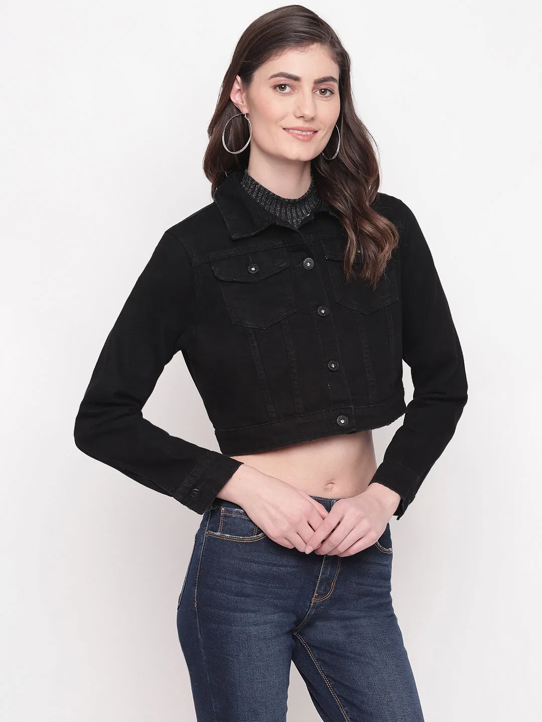 Cropped Black Denim Jacket