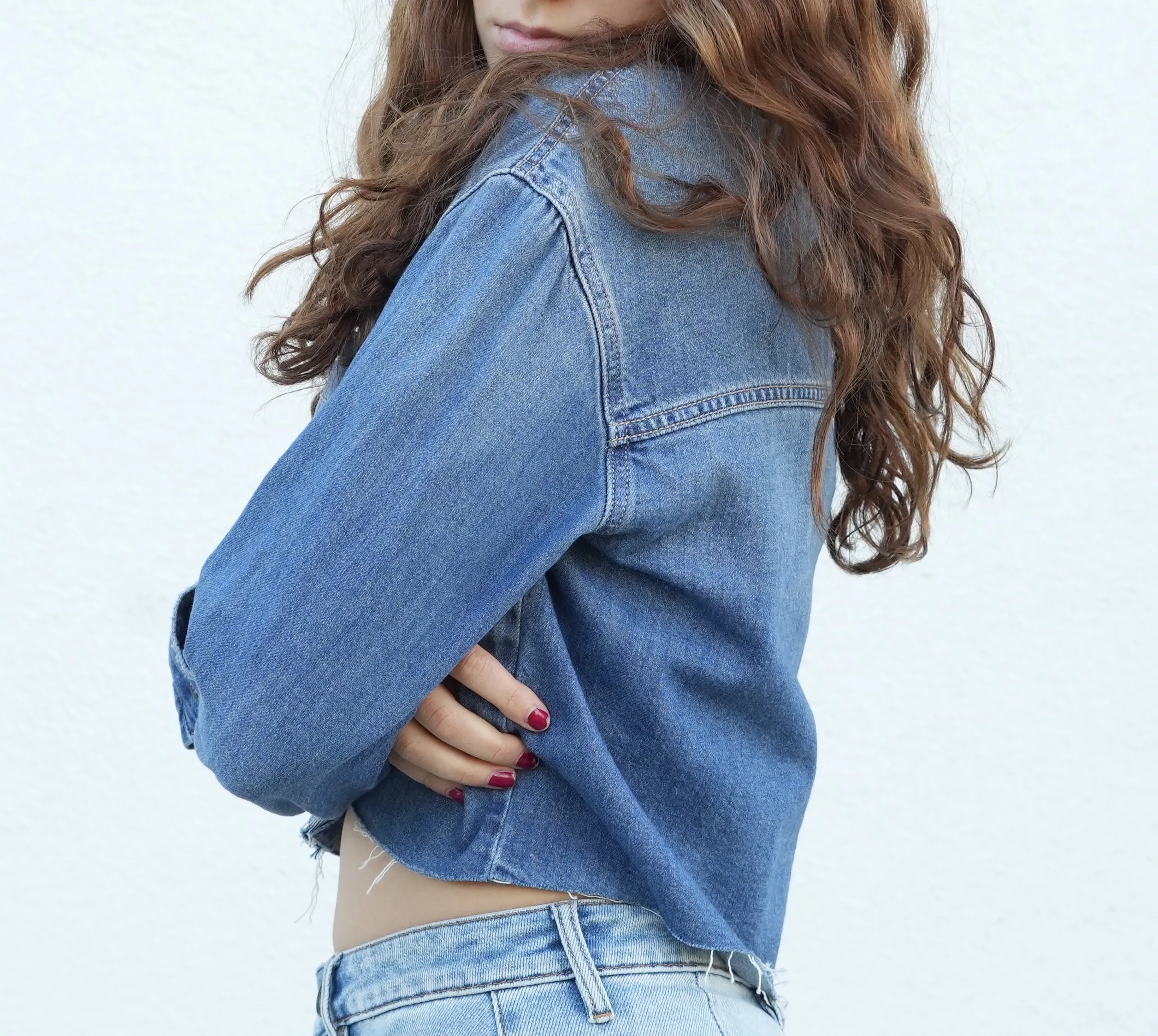 Cropped Raw Cut Denim Jacket