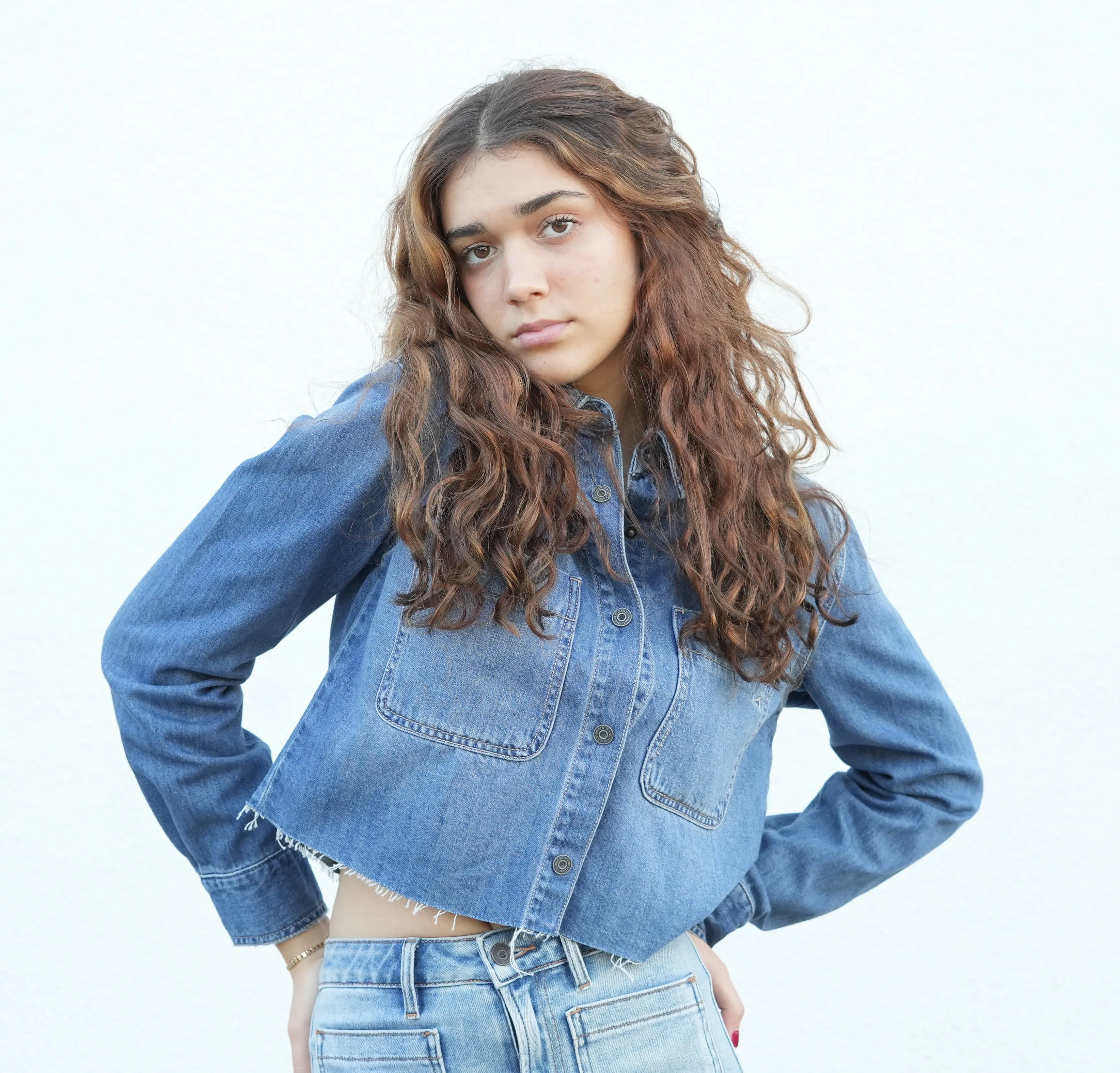 Cropped Raw Cut Denim Jacket