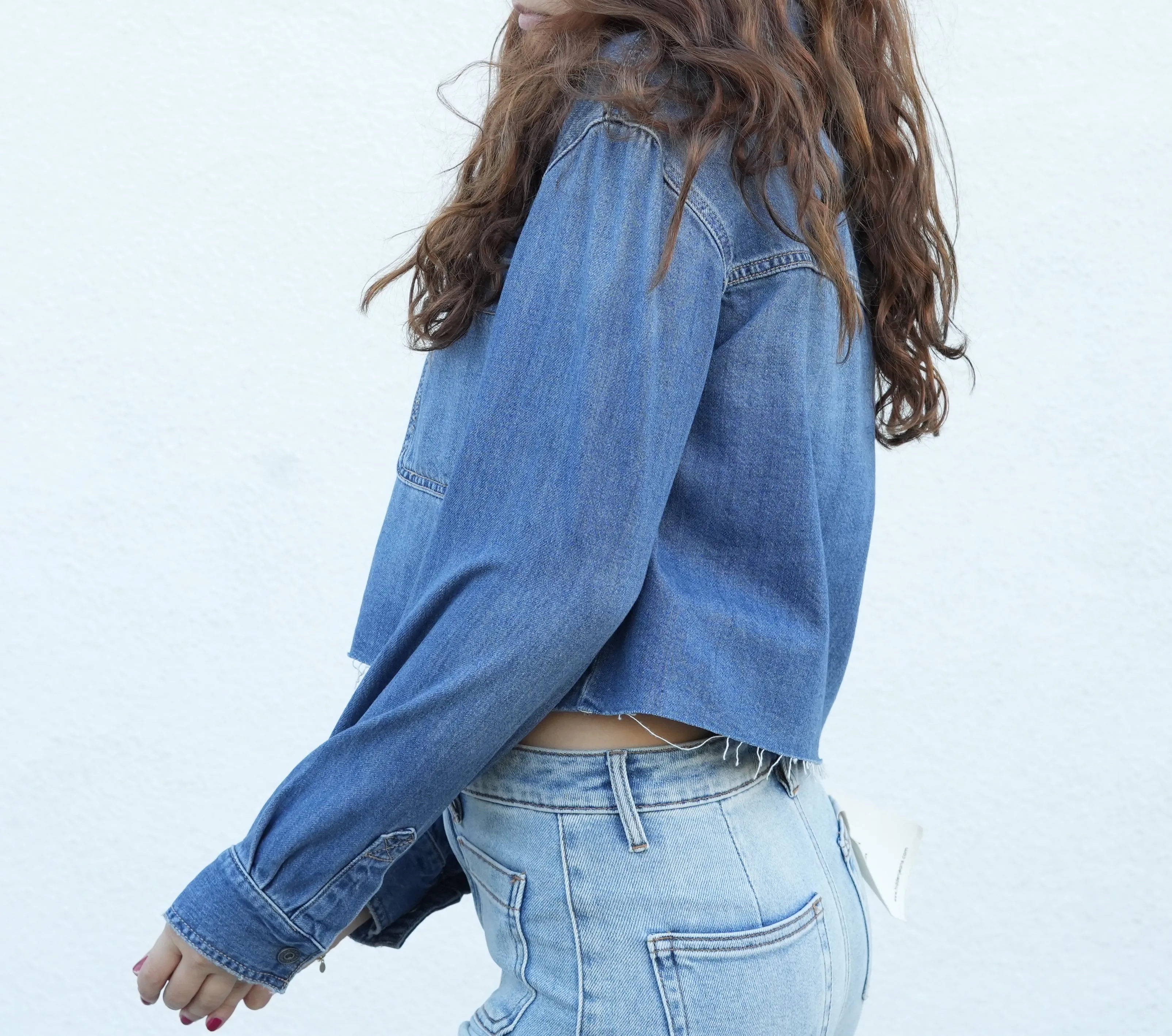 Cropped Raw Cut Denim Jacket