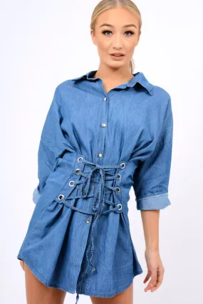 Denim Corset Front Shirt Dress - Malika