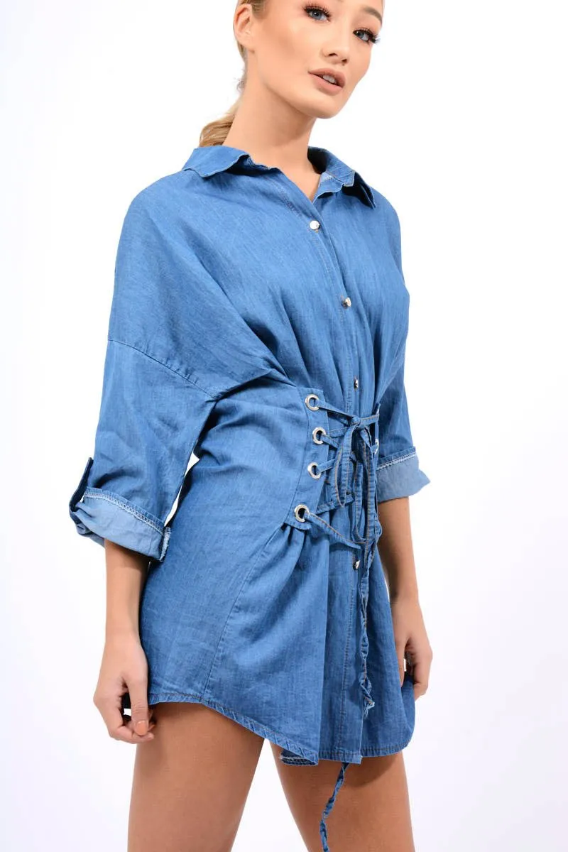 Denim Corset Front Shirt Dress - Malika