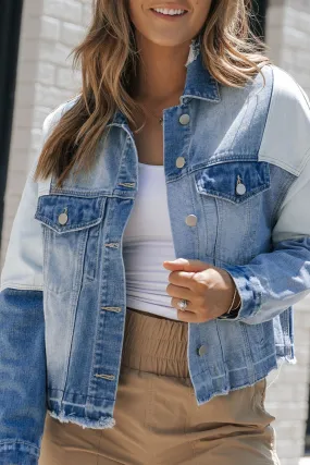 Distressed Button Up Drop Shoulder Denim Jacket