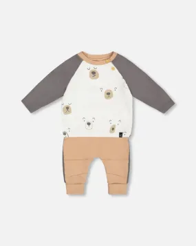 DPD Bear Faces Contrast Sweatshirt and Jogger Set