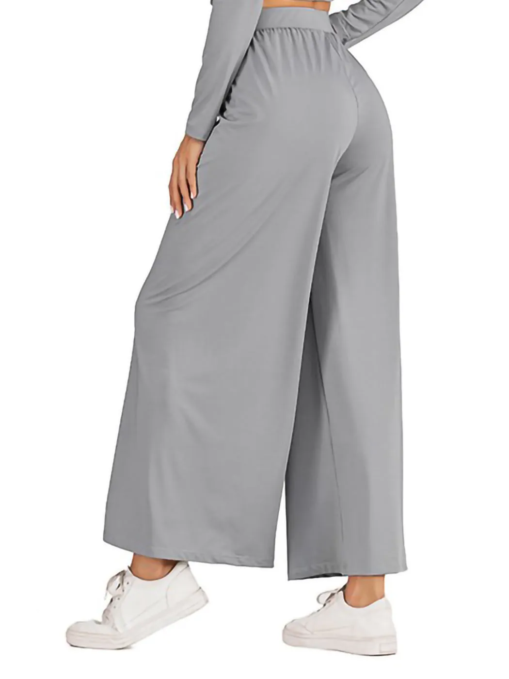 Elastic High Waist Casual Wide Leg Long Palazzo Lounge Pants Trousers