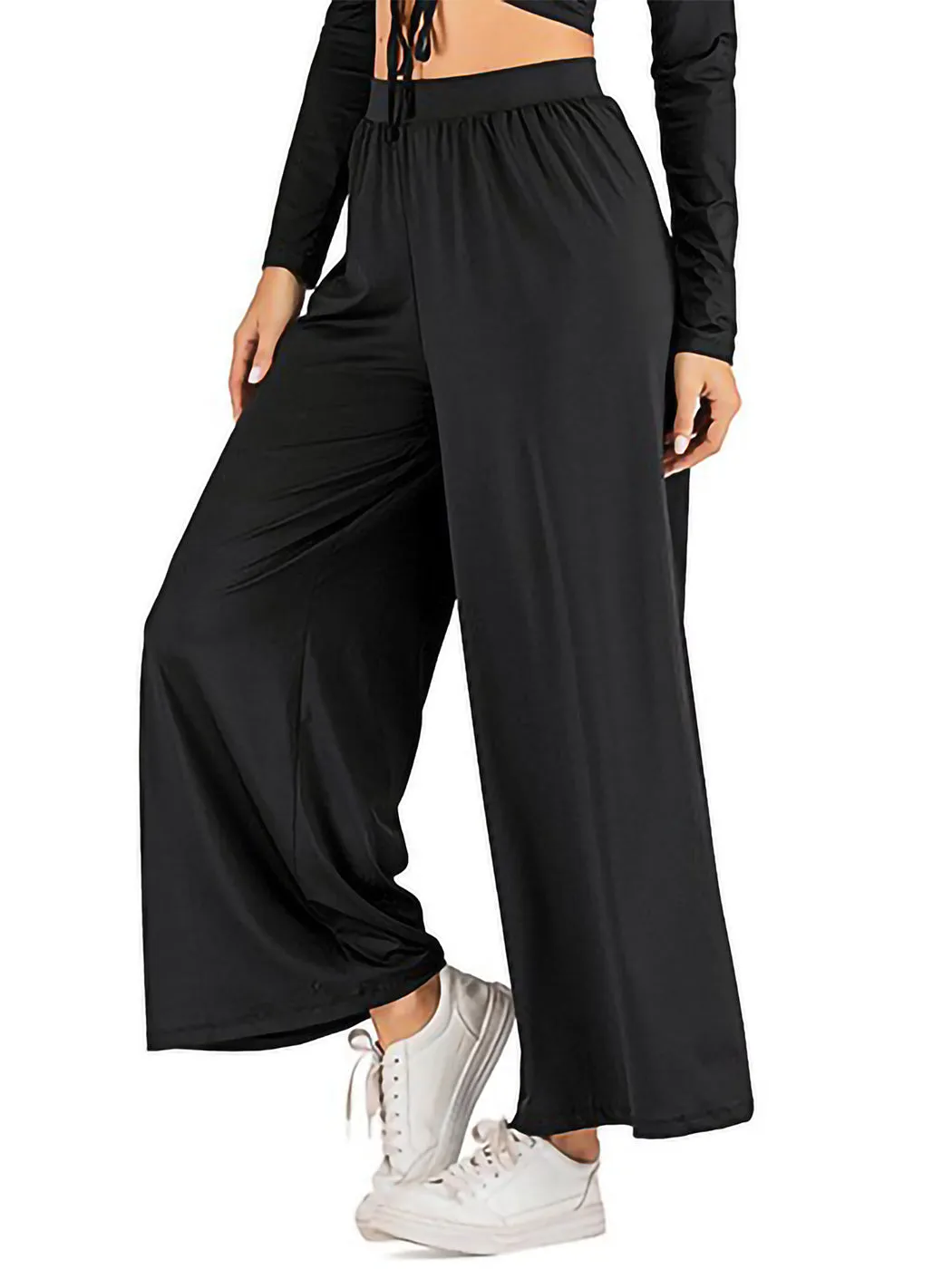 Elastic High Waist Casual Wide Leg Long Palazzo Lounge Pants Trousers