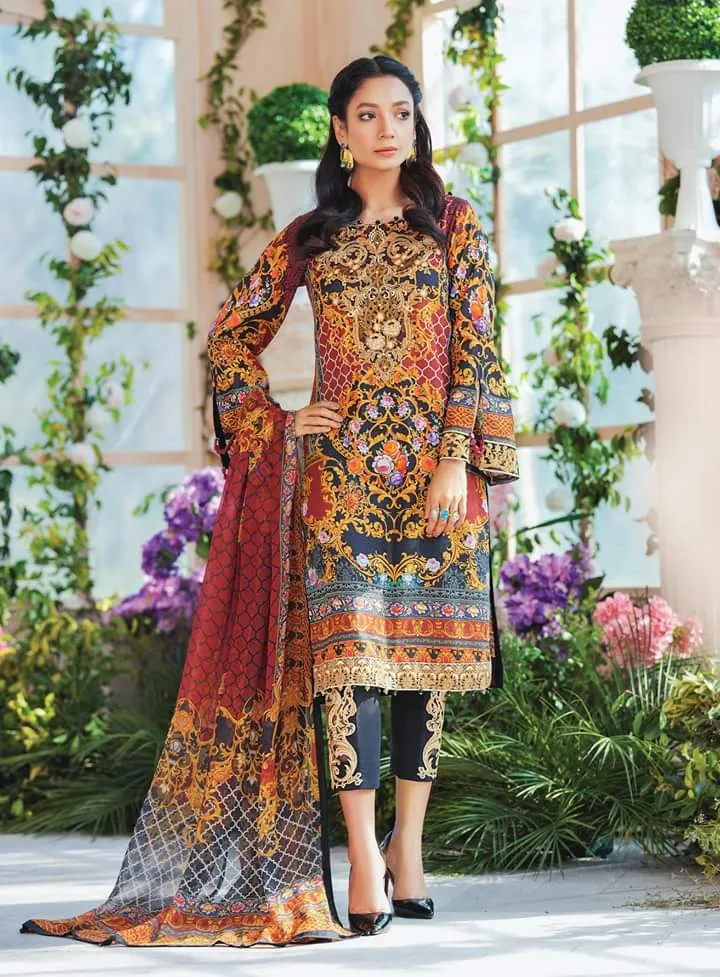 Elegant Black Lawn Dress Pakistani  #M0019