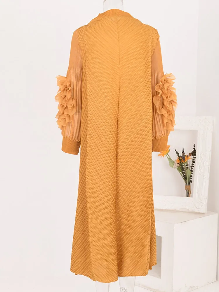 Elegant Chic Ruffle Sleeve Pleated Dress