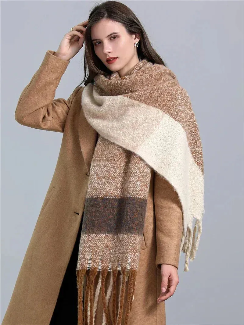 Elegant Long Knit Scarf with Fringes