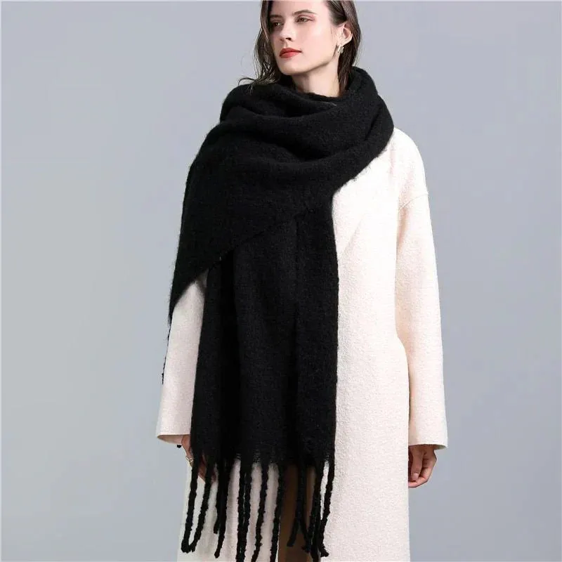 Elegant Long Knit Scarf with Fringes