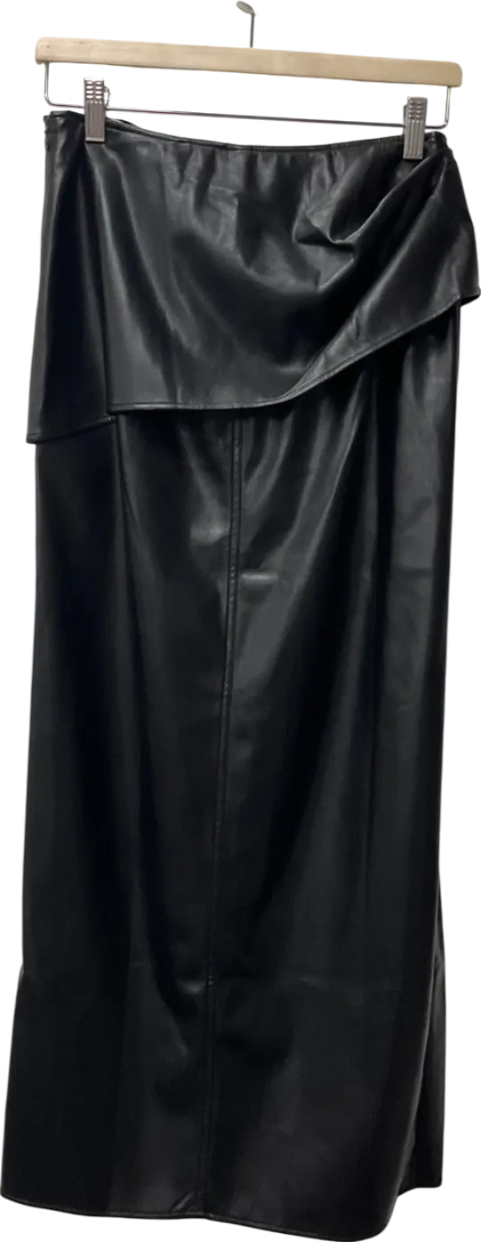 Fabrique Black Leona Pleated Slit Skirt In Vegan Leather UK S