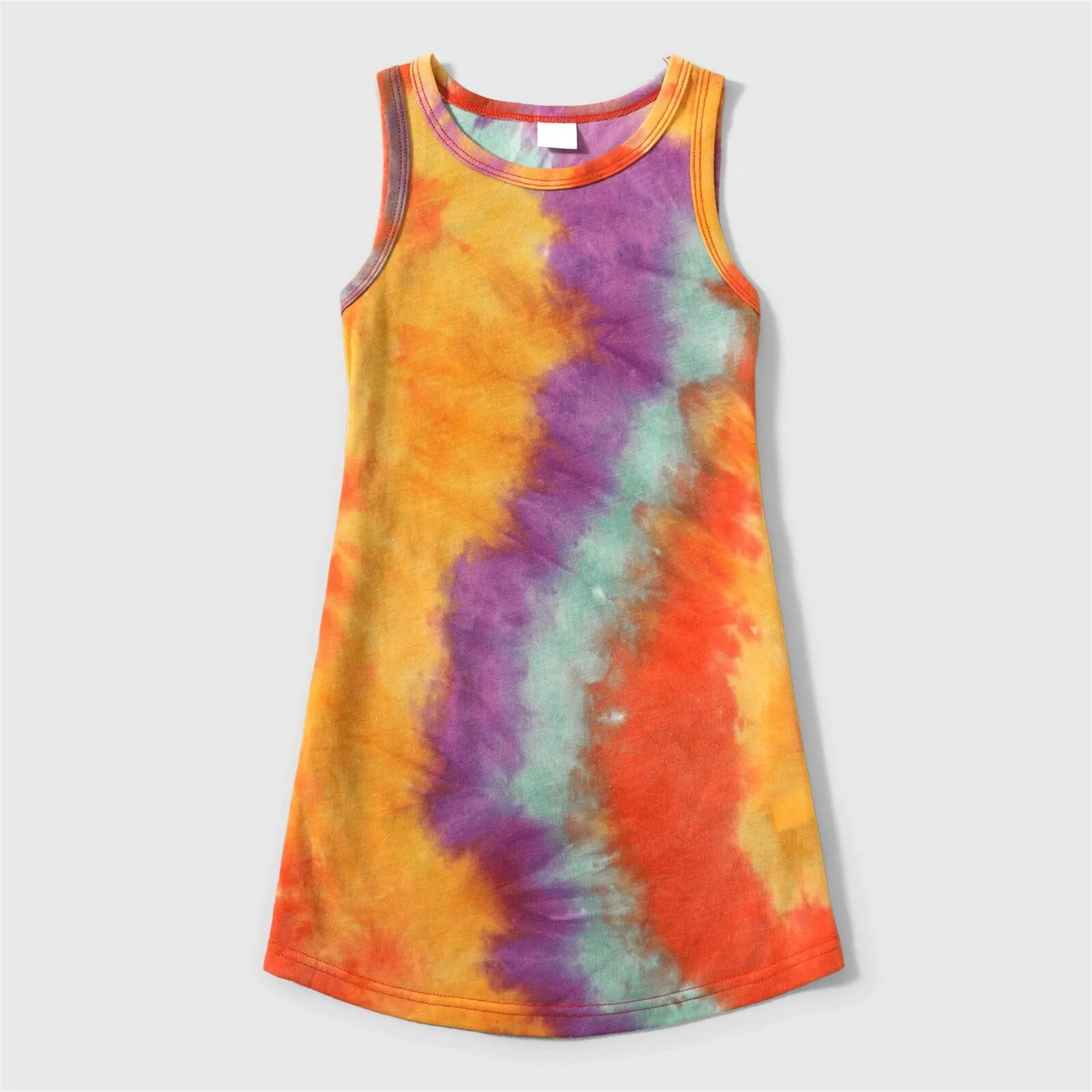 Family Matching Tie Dye Sleeveless Tank Dresses and Short-sleeve T-shirts Sets