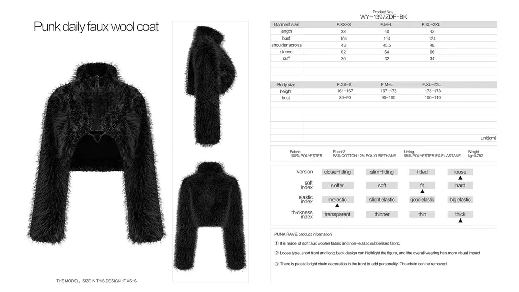 Faux Vegan Wool Coat w/ Large Zipper and Chain Detail