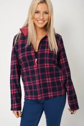 Fleece Tartan Zipped Jacket In Pink Ex-Branded