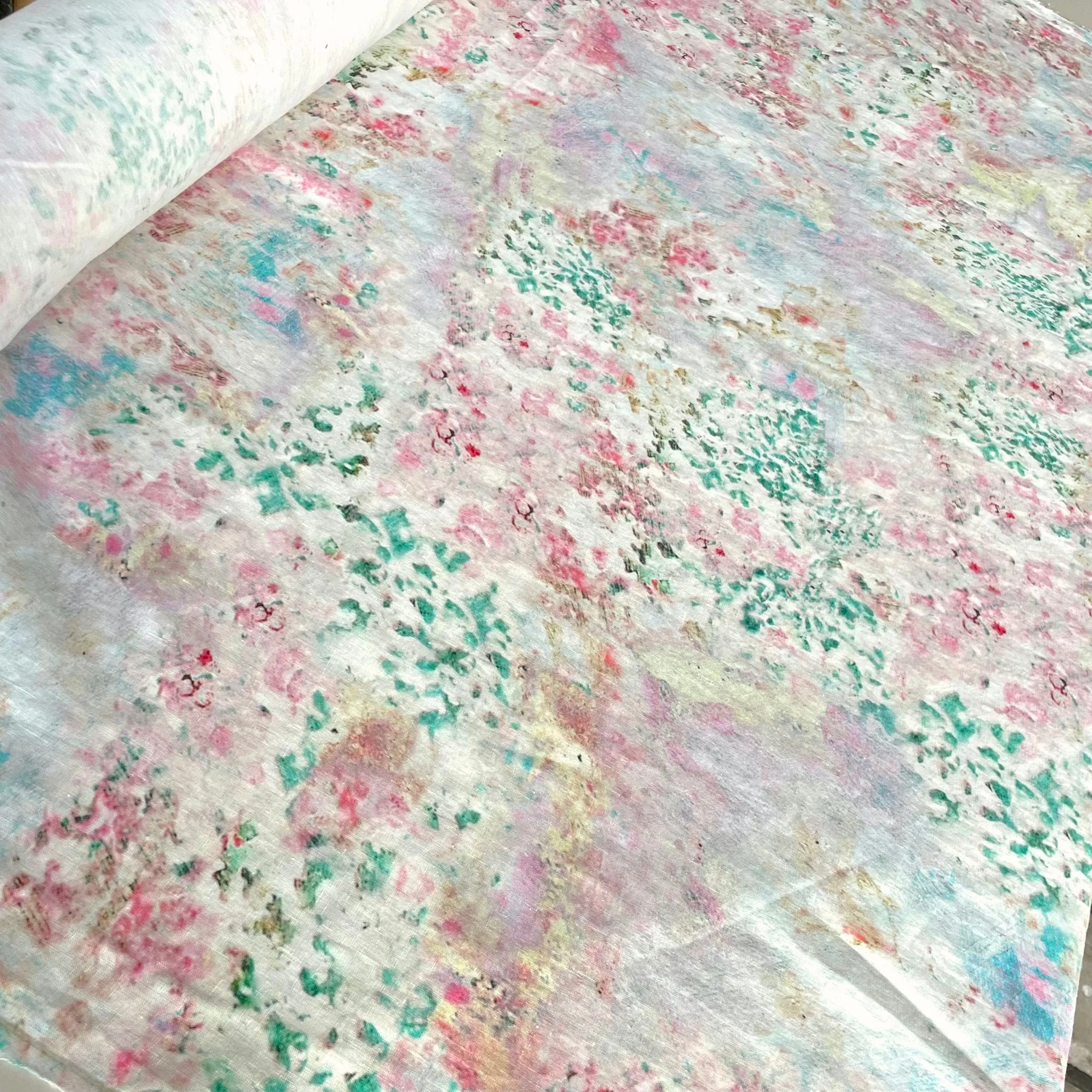 Floral Fade Out Washed Printed Linen