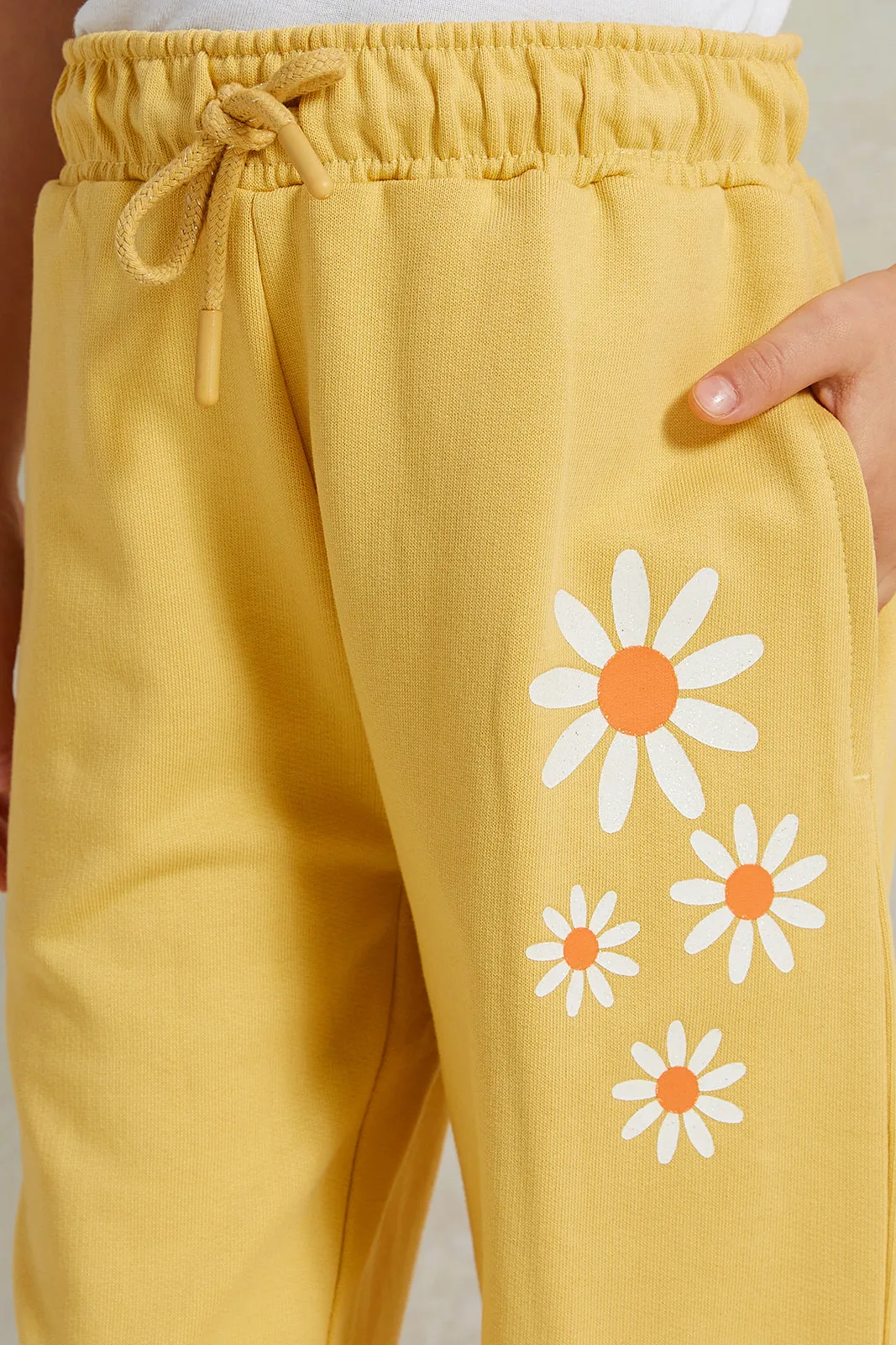 Girls Mustard Placement Print Track Pants