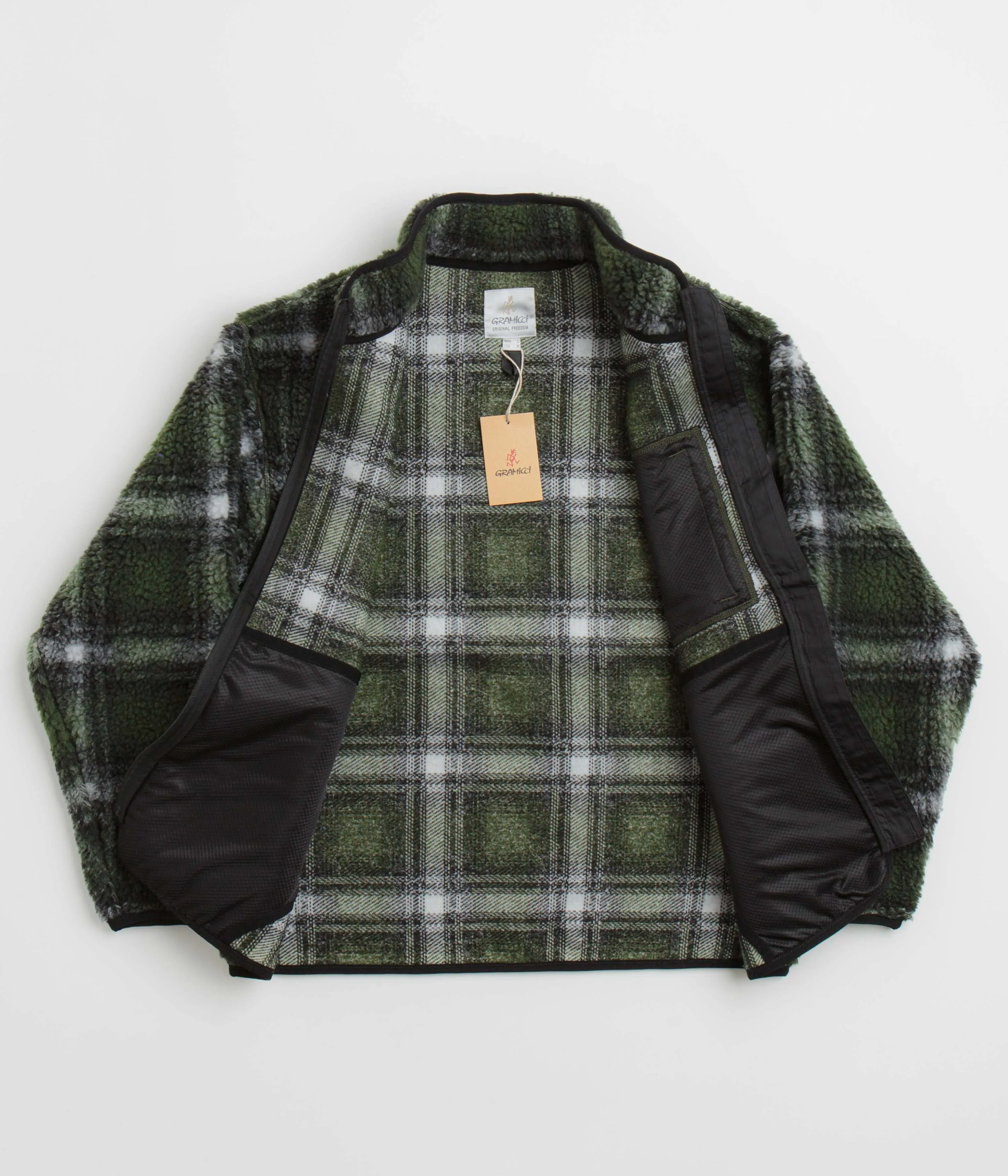 Gramicci Shadow Plaid Sherpa Jacket - Olive Shadow Plaid