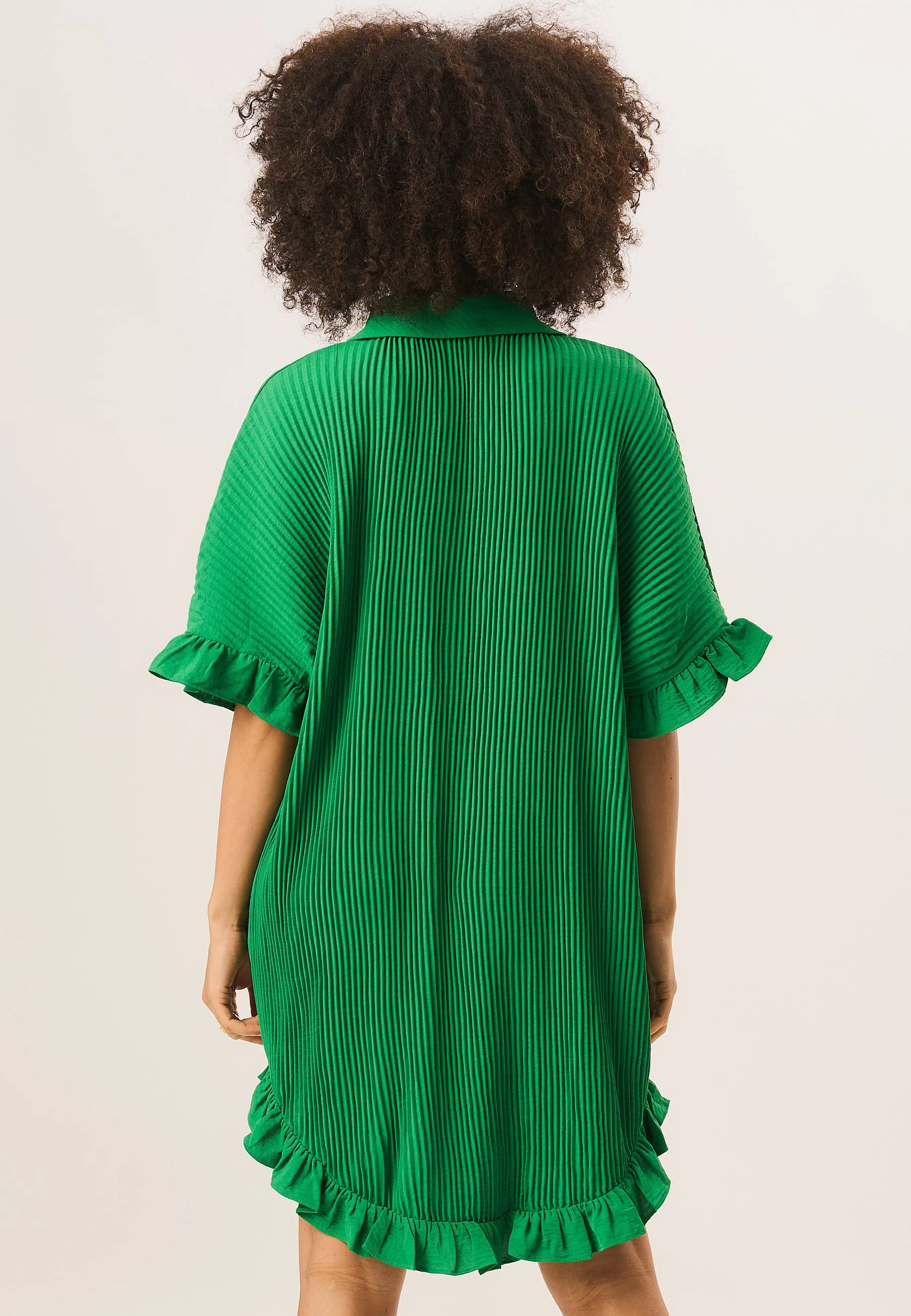 Green Plisse Frill Detail Oversized Shirt Dress