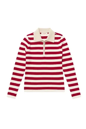 GREENICH Stripe Knit Collar Zip Up_RED