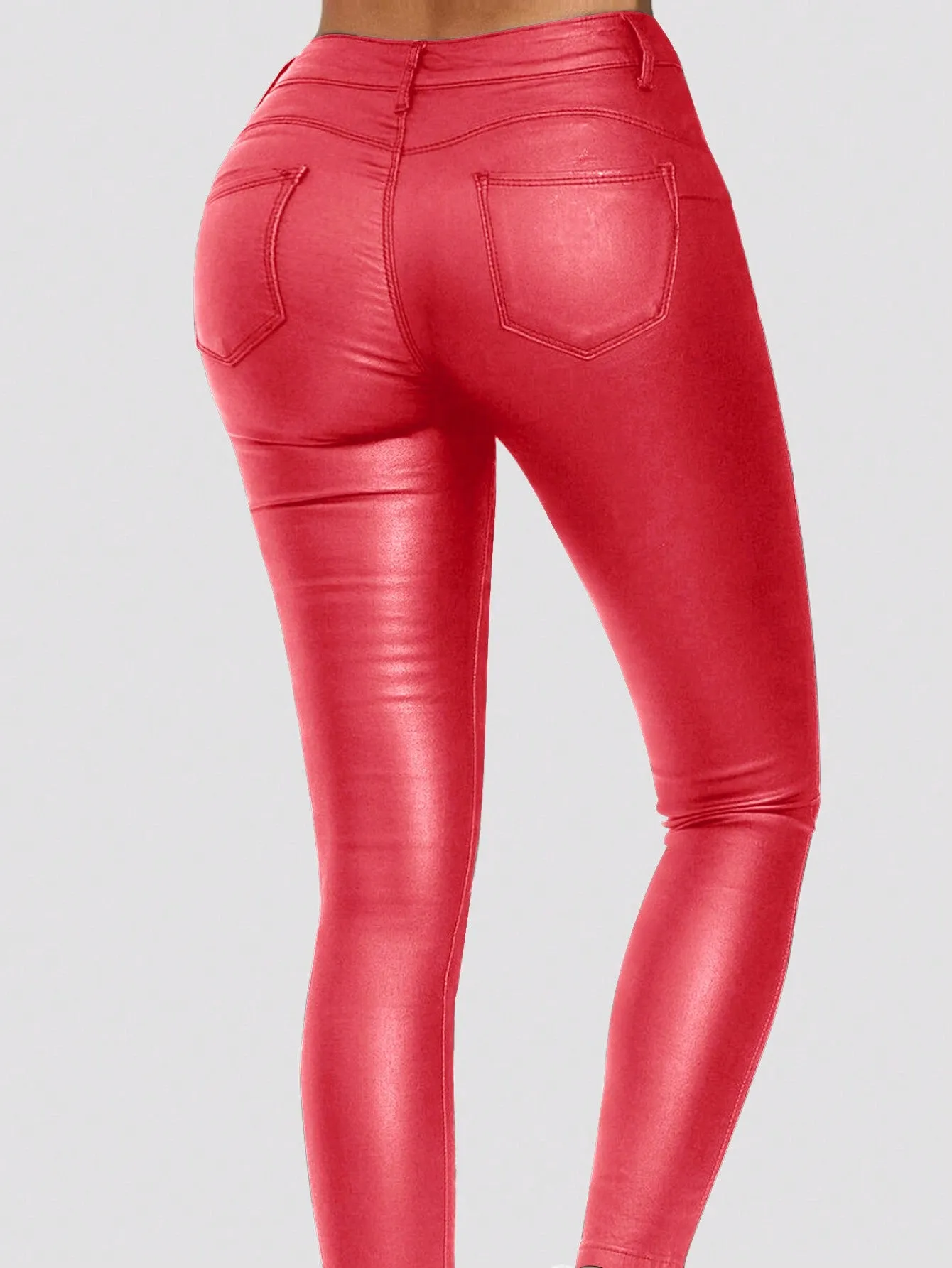 High Waist Thermal Lined PU Leather Skinny Cropped Pants