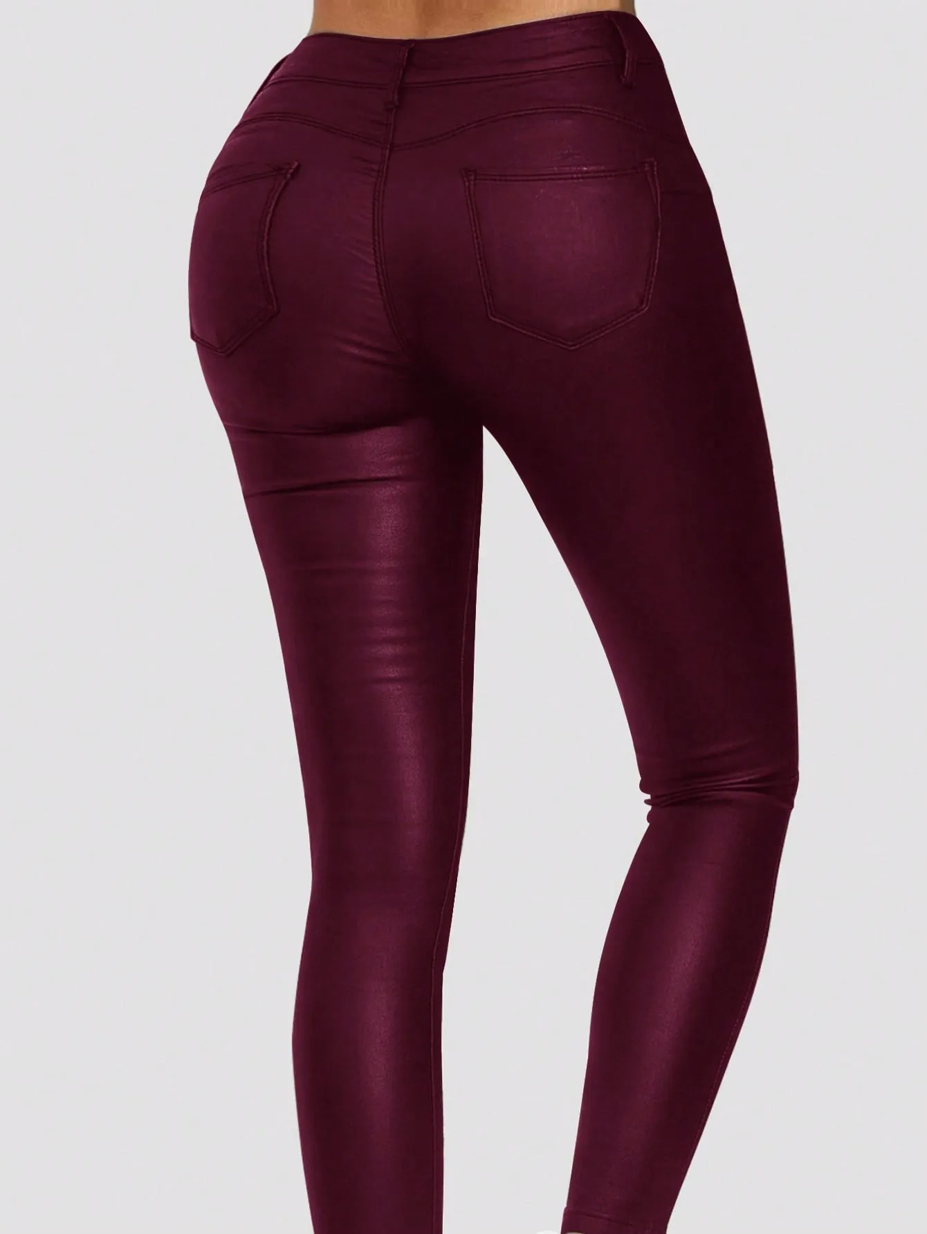 High Waist Thermal Lined PU Leather Skinny Cropped Pants