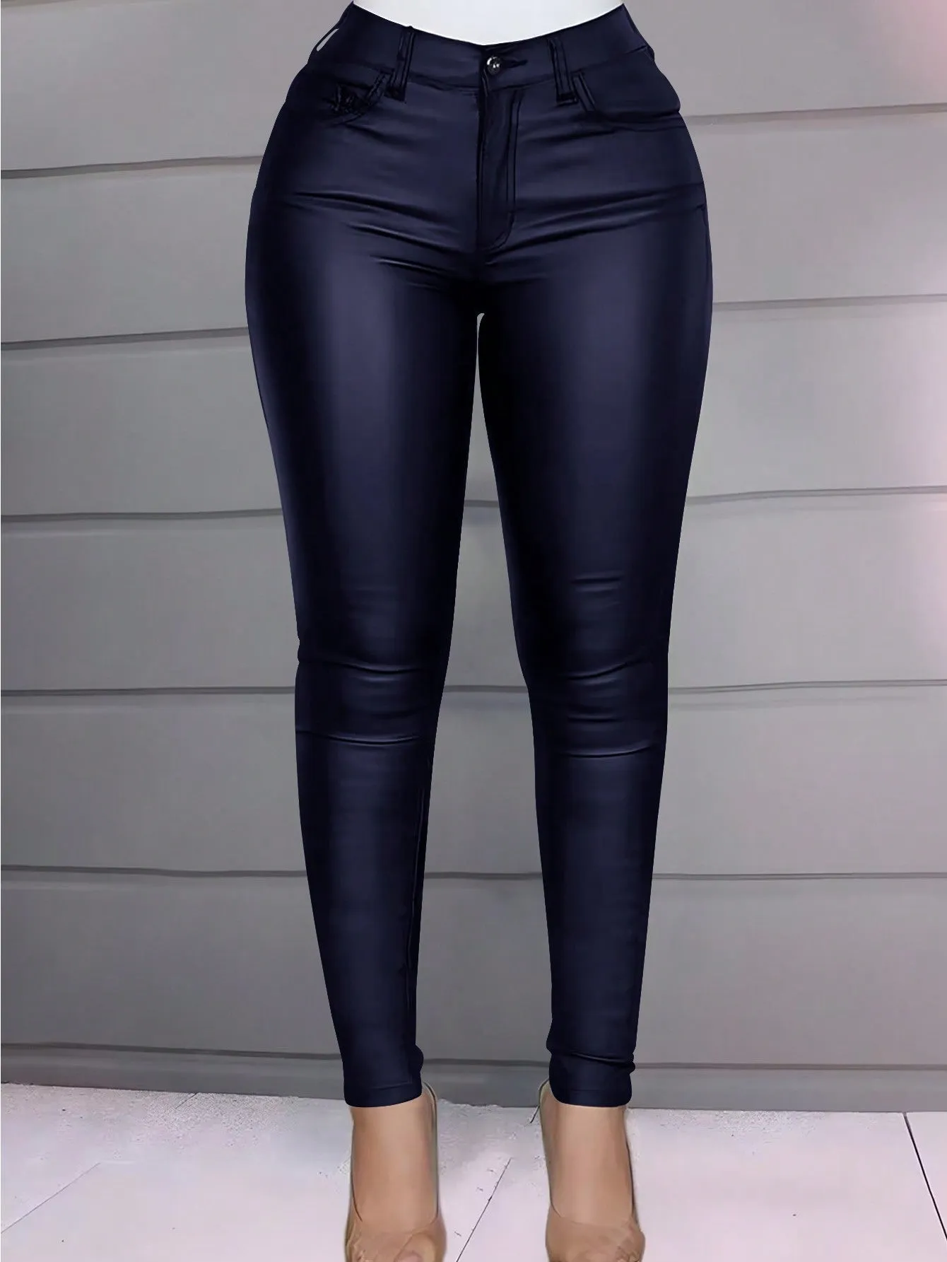 High Waist Thermal Lined PU Leather Skinny Cropped Pants