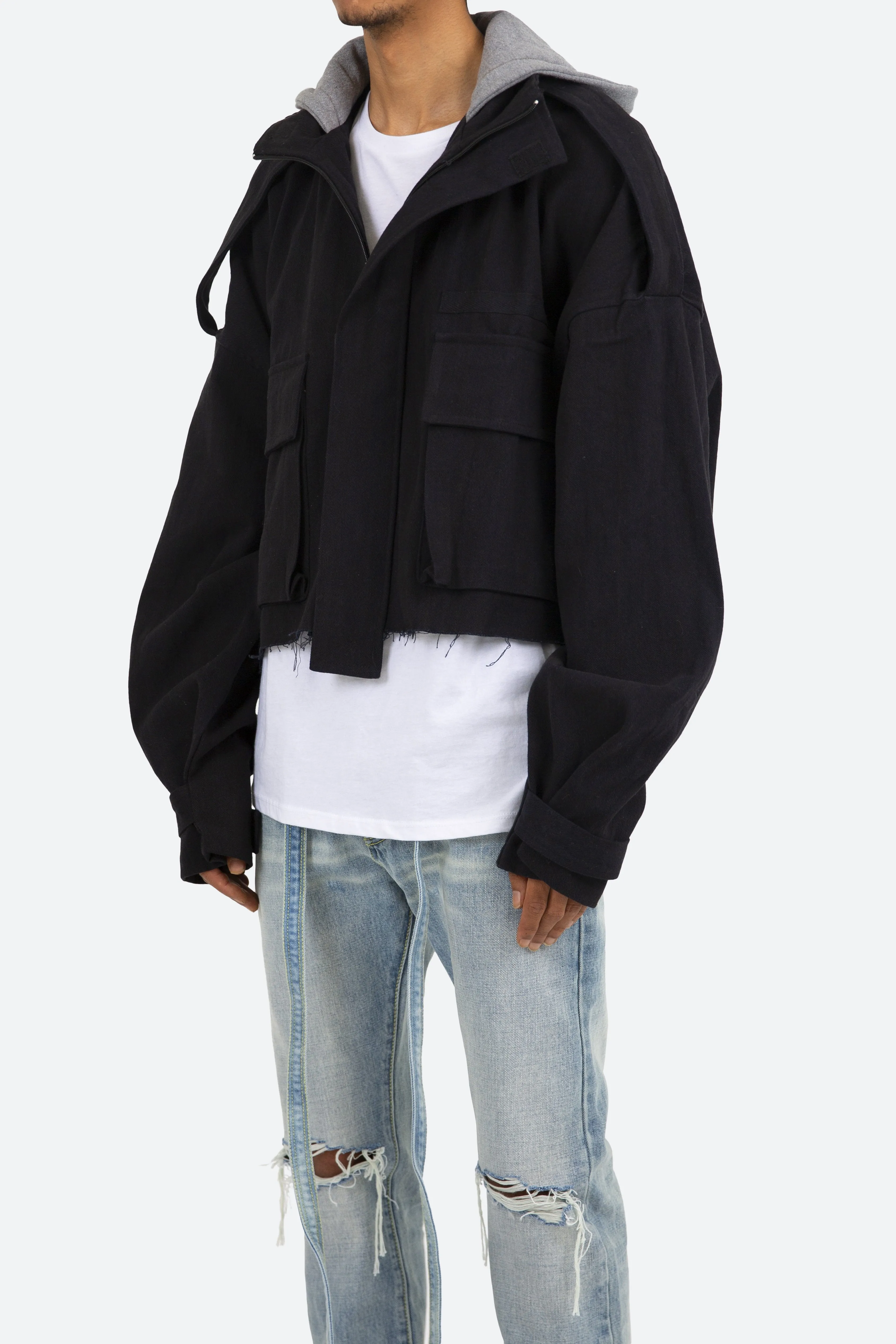 Hooded Cropped M65 Jacket - Black