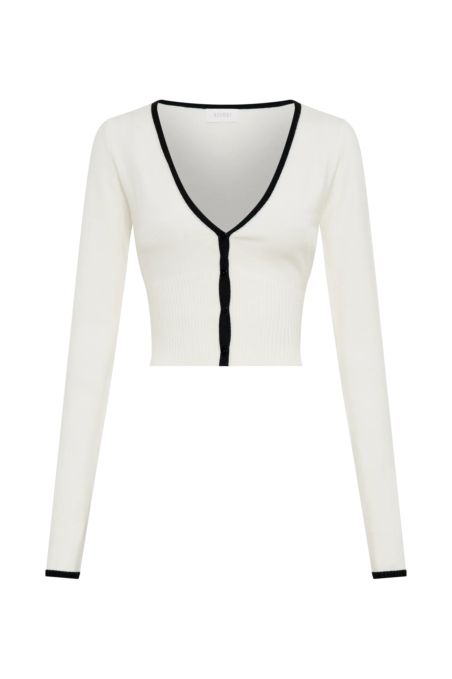 Jolene Contrast Button Up Knit Cardigan - White