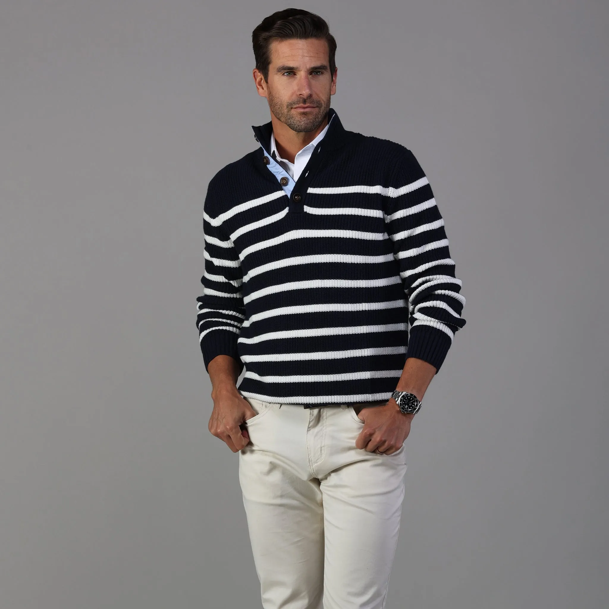 Kennebunkport Navy and White Stripe Cotton Sweater