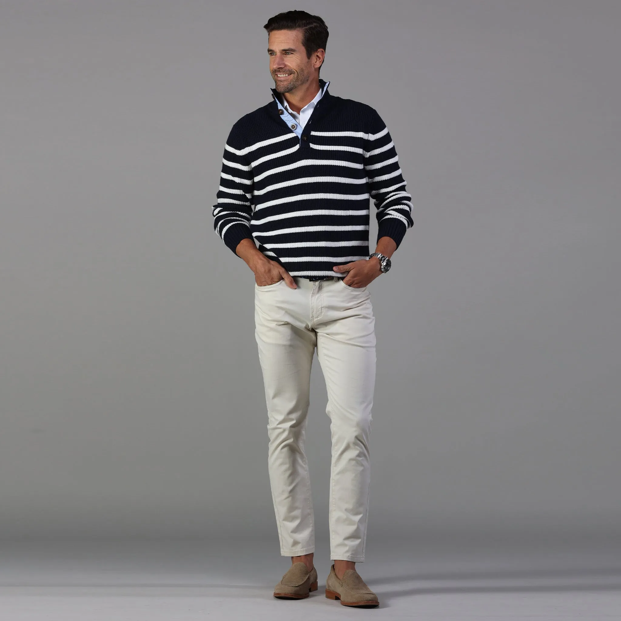 Kennebunkport Navy and White Stripe Cotton Sweater