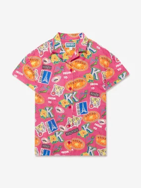 KENZO Girls Badge Print Shirt Dress in Pink