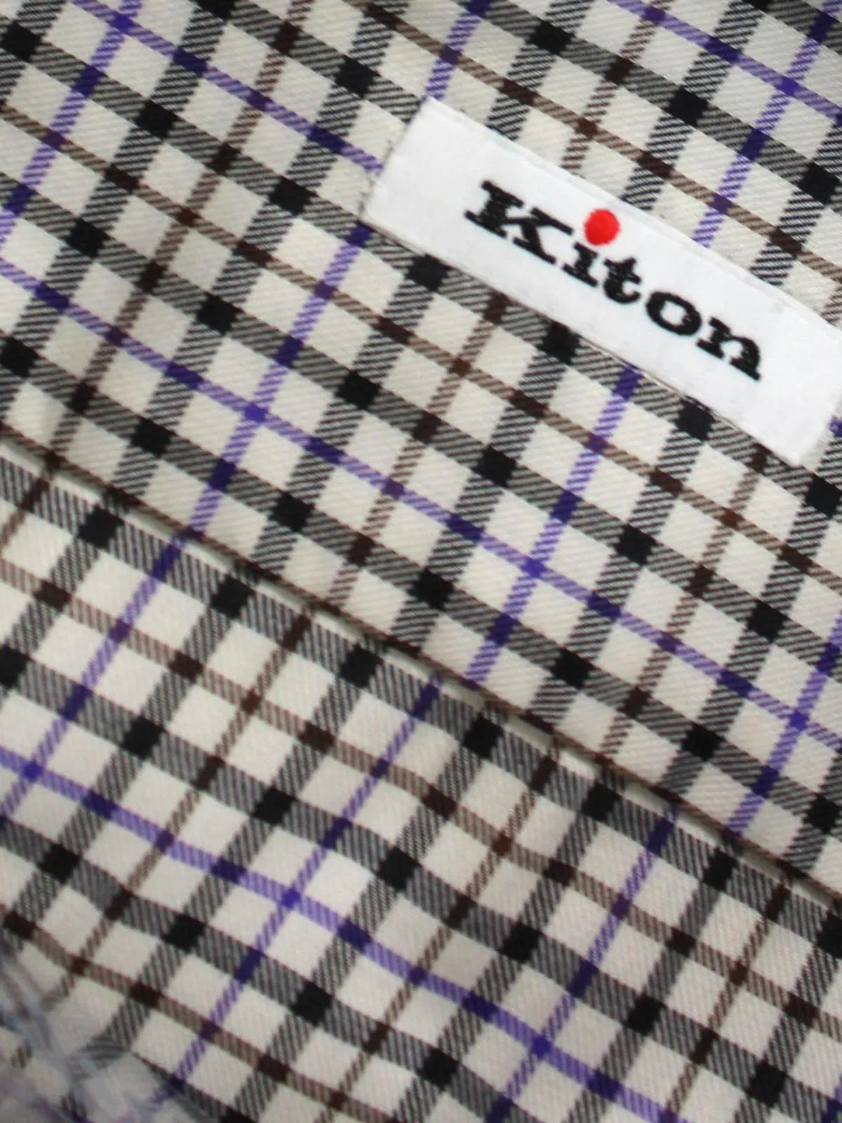 Kiton Dress Shirt White Black Purple Check 40 - 15 3/4 SALE